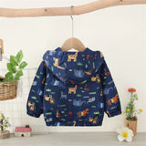 Baby Coat Spring And Autumn Boys' Hooded Zipper Jacket Children'S Cartoon Print Windproof Casual Sports Top