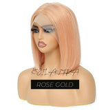 Rose Pink Short Colored Bob Human Hair Wigs Brazilian 13X4 Straight Lace Front Wigs Transparent Lace Pre Plucked Glueless Wig