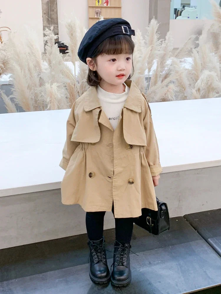 New England Style Spring Autumn Cotton Girl Toddler Trench Kids Windbreaker Fashion Little Girl Double Breasted Jacket Outfits