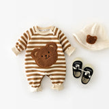 MILANCEL Baby Rompers Thicken Lining Boys Clothes Striped Girls Jumpsuits Bear Outfit