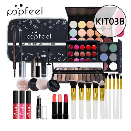 POPFEEL All In One Makeup Set (Eyeshadow, Ligloss, Lipstick, Brushes, Eyebrow, Concealer, Highlight) Cosmetic Bag Eye Shadow Kit