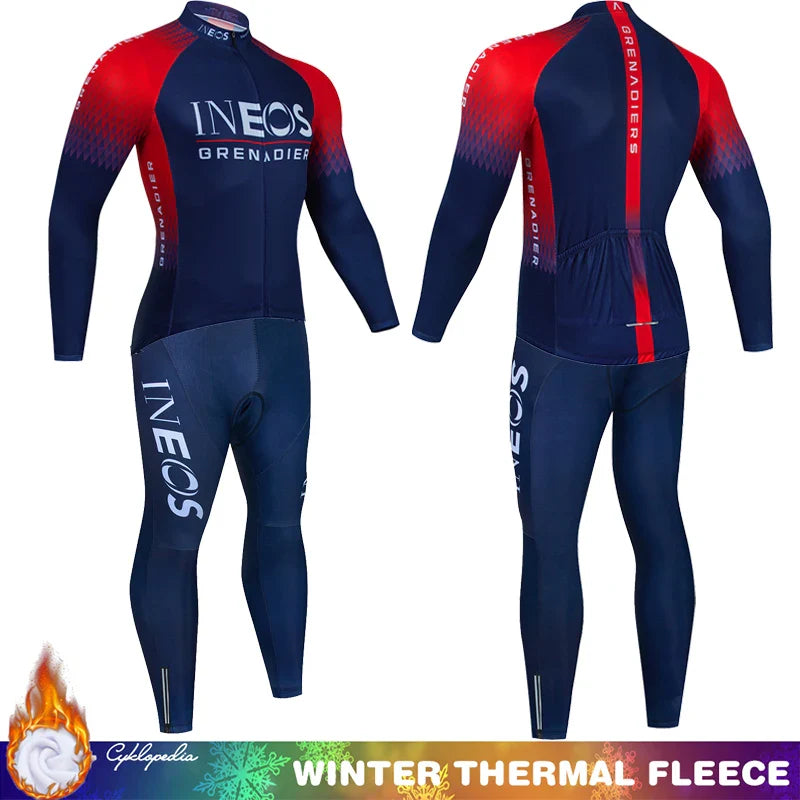 Winter Thermal Fleece Cycling Clothing Mtb Man Laser Cut Ineos Grenadier Sports Men's Suit Jersey Road Bike Uniform 2024 Bib Set