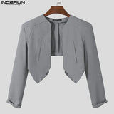 INCERUN Men Blazer Solid Color Open Stitch Long Sleeve Streetwear Casual Irregular Suits Men 2023 Fashion Thin Crop Coats S-5XL