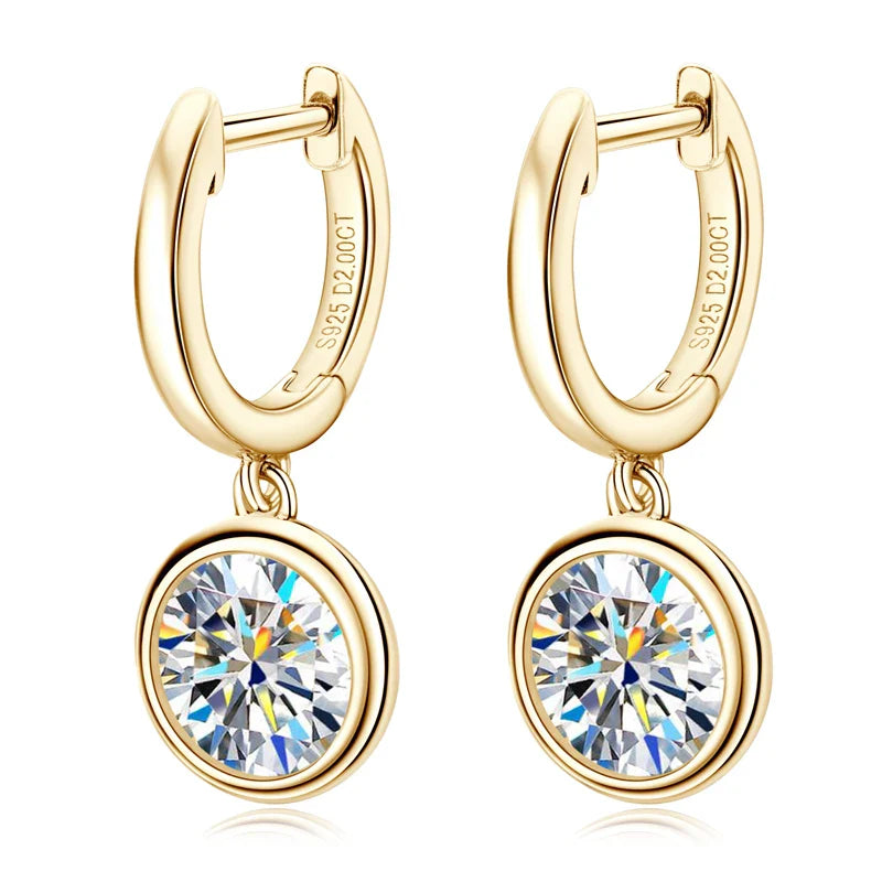 Anziw 2023 Trend Women's Gold Hoop Earrings Genuine 925 Silver 1CT 2CT Moissanite Drop Earring Wedding Jewelry With Certificate