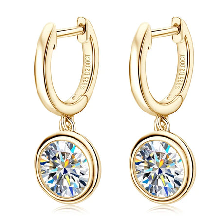 Anziw 2023 Trend Women's Gold Hoop Earrings Genuine 925 Silver 1CT 2CT Moissanite Drop Earring Wedding Jewelry With Certificate