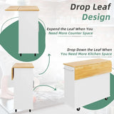 Rolling Kitchen Island Cart With Folding Drop Leaf Breakfast Bar Trolley Shelf and Drawer WhiteFreight Free Storage Furniture