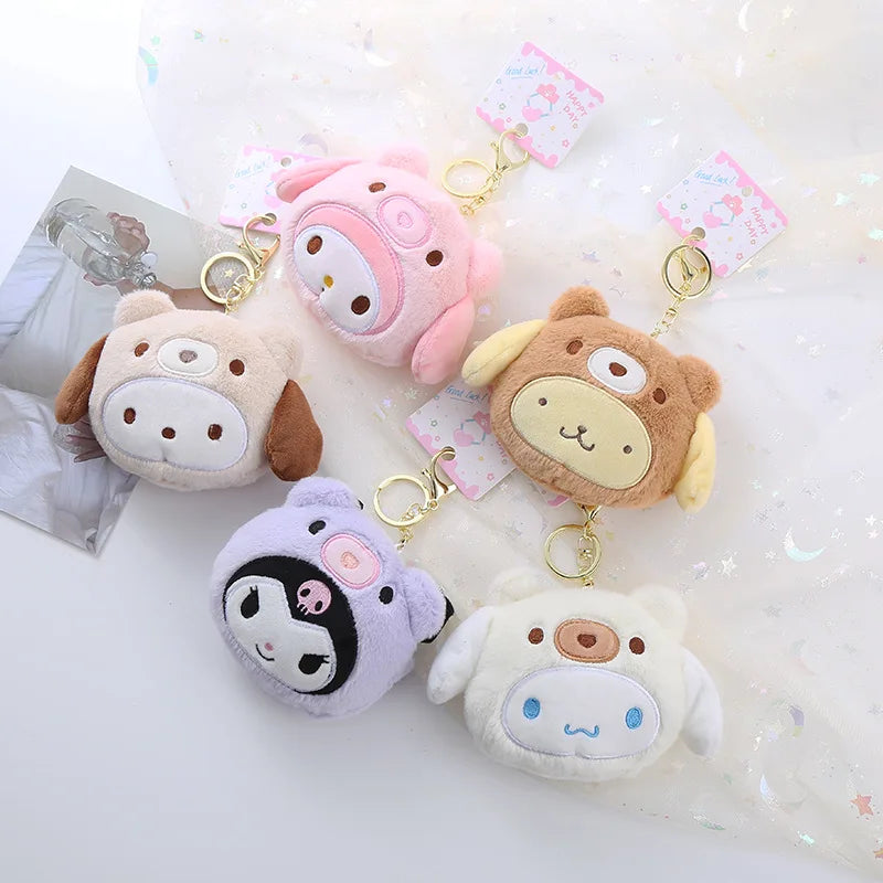 12cm Sanrio Kawaii My Melody Kuromi Cinnamoroll Kt Cat Plush Toy Keychains Small Pendant Coin Purse headphones storage bag