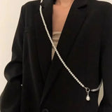 Personality Design Fashion Pearl Body Chain Pearl Gyro Necklace Suit Hoodie Chain for Women Backpack Crossbody Jewelry Accessory