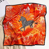 Silk Square Scarf Women 100% Real Luxury Brand Horse Print Neckerchief Female Hair Hand Bag Wrist Foualrd Scarves Bandana