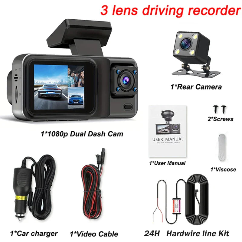 3 Channel Dash Cam for Cars Camera Black Box 1080P Video Recorder Rear View Camera for Vehicle Car DVR car accessories