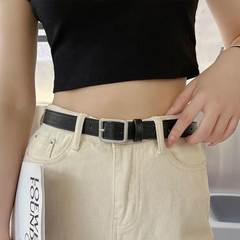 2023 new belt women's denim suit pants fashion wild retro simple Korean belt cool ins students