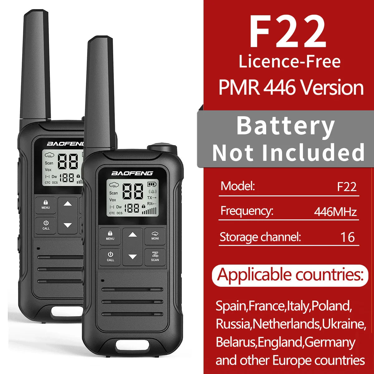 2pcs Baofeng F22 PMR446 FRS Mini Communication Radio Profesional Walkie Talkies Two Way Radio Transceiver For Restaurants