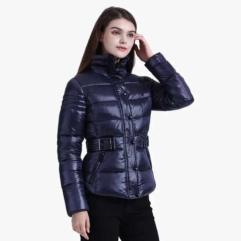 SANTELON Winter Short Parkas Slim Design Puffer Jackets For Women Warm Coats With Belt Windproof Waterproof Thick Outerwear