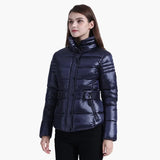 SANTELON Winter Short Parkas Slim Design Puffer Jackets For Women Warm Coats With Belt Windproof Waterproof Thick Outerwear