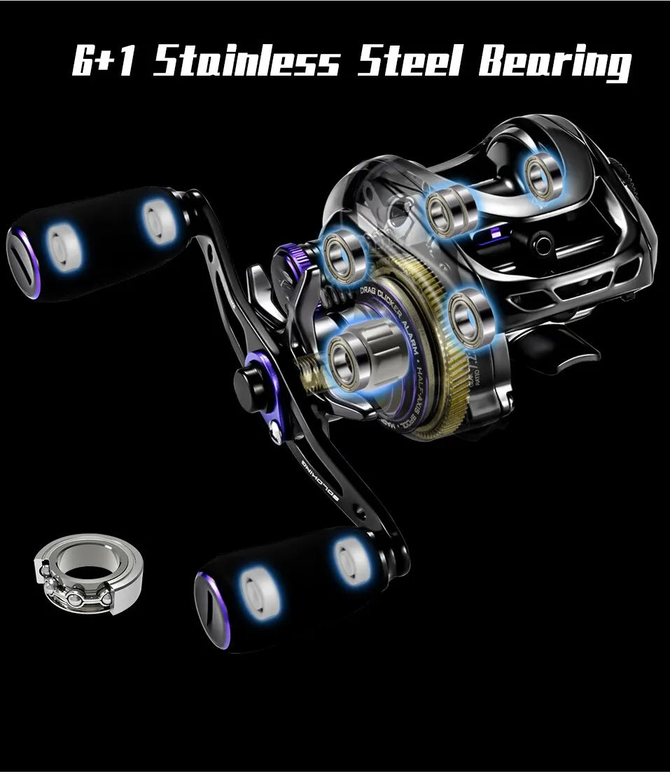 SOLOKING GKA200 Pro Baitcasting Reel Fishing Reels7.1/8.1 Gear 9KG Drag Power 6+1 BB Drag Clicker Sound Baitcaster Reel Betriel