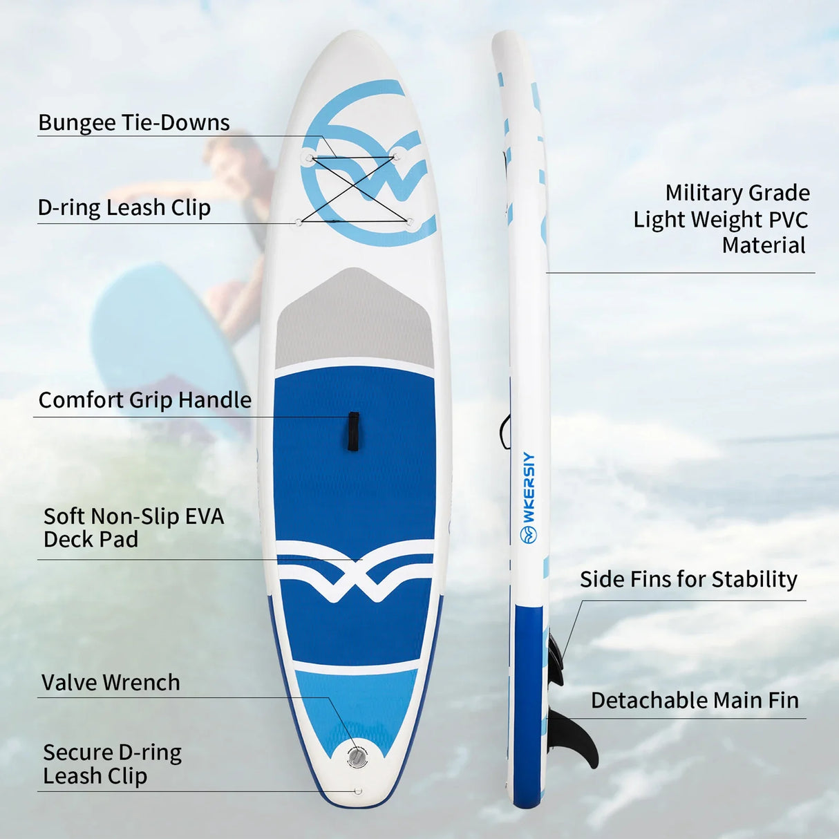 SUP Board Sap Inflatable Stand Up Paddle Board Non-Slip SurfBoard Water Sports Kayak Surf Set with Pump Carry Bag Leash сапборд