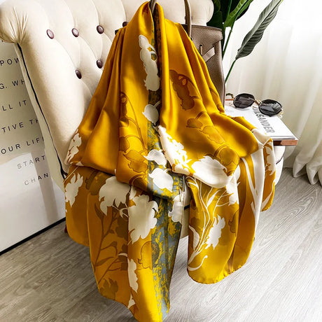 Van Gogh Oil Painting Silk Scarf Women Luxury Brand Apricot Floral Print Hijab Bandana Foulard Femme Shawl Soft Bufanda Mujer