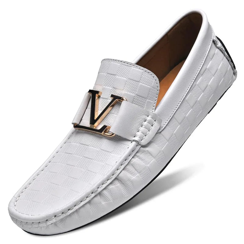 100% Genuine Leather Shoes Crocodile Pattern Men's Loafers Flats Office Moccasins Driving Wedding Business Buckle Strap Slip on