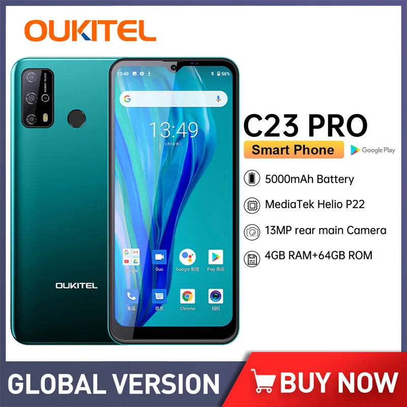 Oukitel C23 Pro Smartphone On Android 6.53inch 5000mah 4g Lte Smartphones Cheap Mobile Phone 8pm/13pm Camera Smart Phone