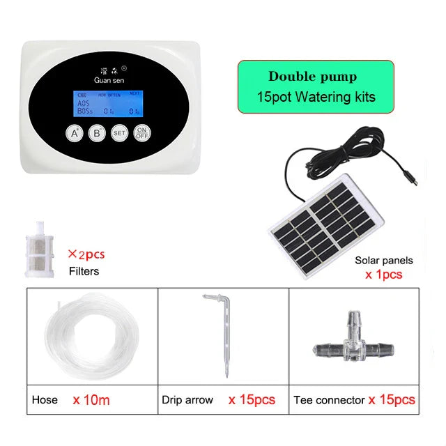 Double Pump Intelligent Drip Irrigation System Water Pump Timer Garden Solar Energy Potted Plant Automatic Watering Device