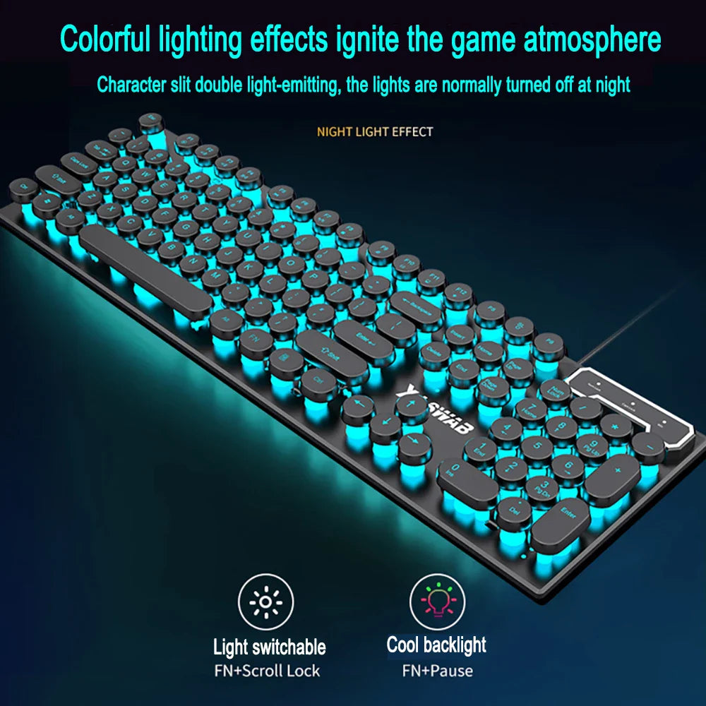 Three-piece Set Punk Gaming Keyboard and Mouse Earphone Set Luminous Keyboards 1600 DPI Mice Headset Combos Computer Accessories