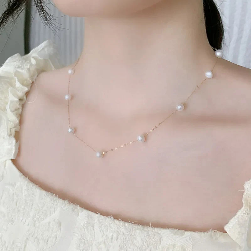 XF800 Pearl Jewelry Set Real 18K Gold Natural Freshwater Necklace Bracelet Earrings Fine AU750 Round Women's Wedding Gift T417