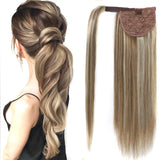 Real Beauty Straight Human Hair Magic Tie Ponytail 100% Remy Human Hair Wrap Around Ponytails Extension for Black Women