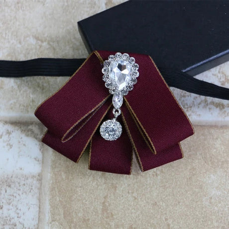 i-Remiel Korean Vintage Luxury Diamond Bow Tie British Flower Bows Brooch Bowtie for Mens Wedding Suit Clothing & Accessories