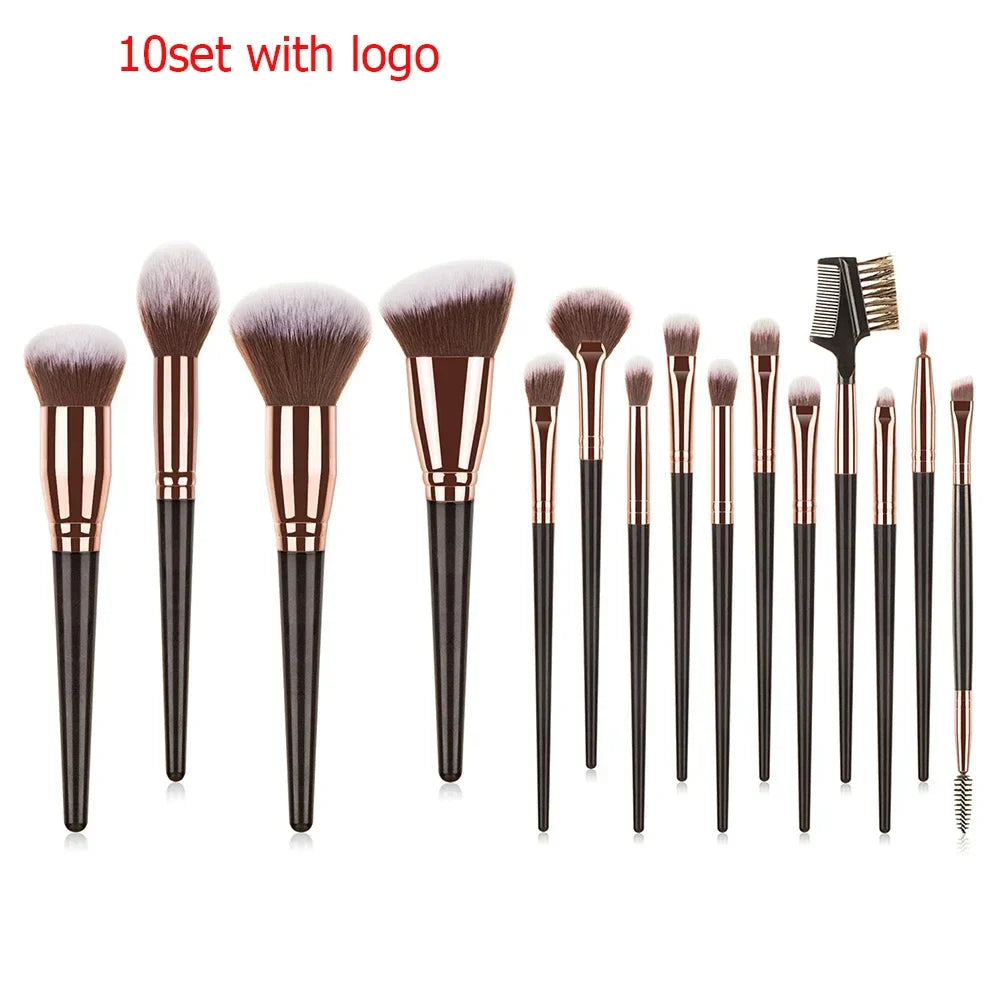 Private Label 15pcs Makeup Brushes Set Custom Bulk Soft Brushes-black Gold Strong Powder Grasping Power Beauty Make Up Tools