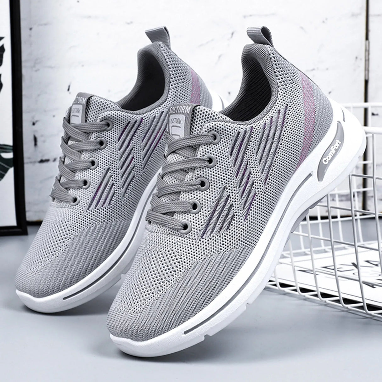 Fashion Women Sports Sneakers Flat Round Toe Lightweight Lace Up Shoes Mesh Comfortable Simple Shoes Tenis Feninino Frete Gratis