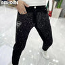 Men's Black Jeans Luxury Rhinestone Design New style Slim Male Pencil Pants All Seasons Popular Handsome Trousers Man Clothing