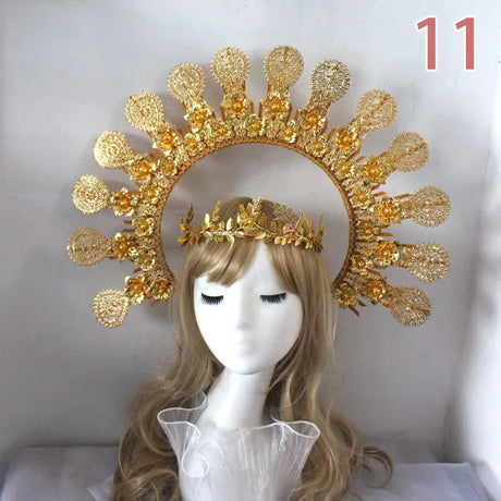 Baroque Headband DIY Material Gothic Lolita Crown Headband Gorgeous Vintage Church Mary Sun Goddess Tiaras DIY Headpiece