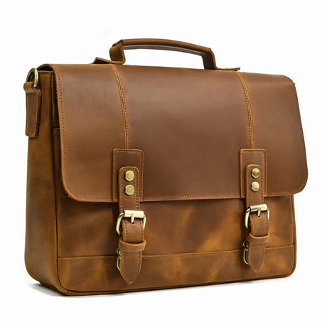 Men Leather Briefcase Bag 14" Computer Laptop s Thick Cow Skin Business Vintage Style Male Daily Working Totes