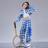 Girls Hip Hop Cool Shirt Street Dance Baggy Cargo Pants Children Crop Plaid Jacket Streetwear Kids Jazz Joggers Clothes Sets