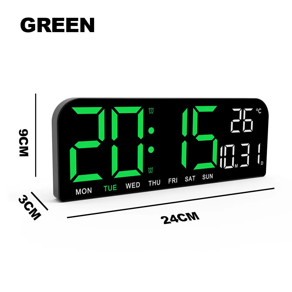 9.0inch Large Digital Wall Clock Temperature and Date Week Display Night Mode Table Alarm Clock 12/24H Electronic LED Clock