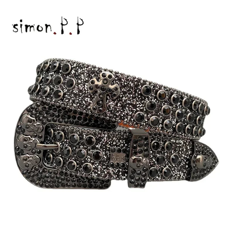 Punk Rock Colorful Rhinestones Belt Studded Western Bling Belts Y2K for Women Men Cowgirl Cowboy with Diamond Ceinture Femme