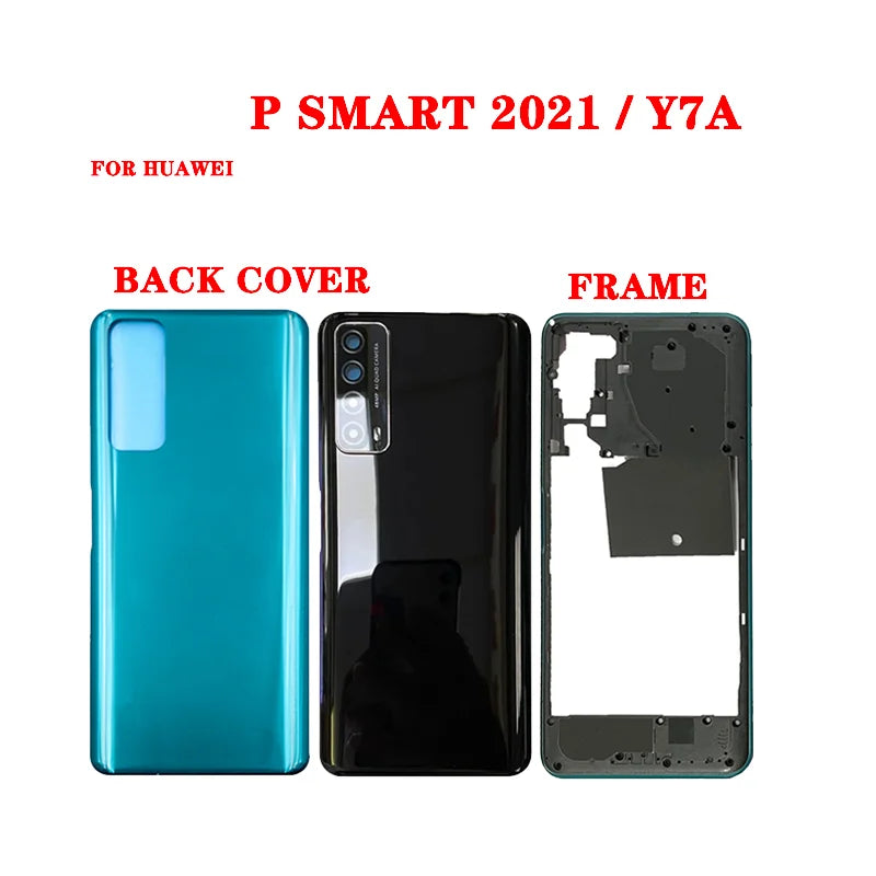 Full Housing For Huawei Y7A / P Smart 2021 LCD Middle Frame Front Bezel Holder Back Battery Cover Glass Housing Rear Door