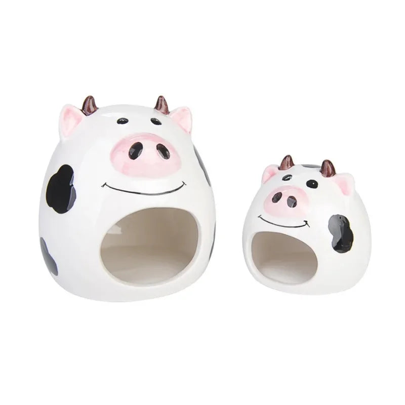 Summer Cooling Ceramic Nest Cartoon Cow Mini Pet Bed For Hamster Golden Bear Rats Guniea Pig  Small Animals Habitat Cage House