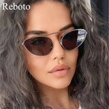 Luxury Brand Cat Eye Sunglasses UV400 Women Fashion Unique Small Oval Sun Glasses Trendy Metal Frame Cool Triangle Eyewear 2024