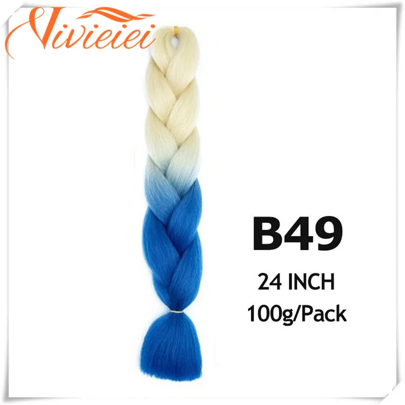 6 Pcs 24” Synthetic Braiding Hair Pink Jumbo Braids Hairstyles Purple Blue Blonde Ombre Hair Extensions For Women 100G/Pack