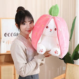 Funny Joy Kawaii Fruit Bunny Plush Toy Cute Carrot Strawberry Turn Into Rabbit Plush Toy Kids Birthday Christmas Gift