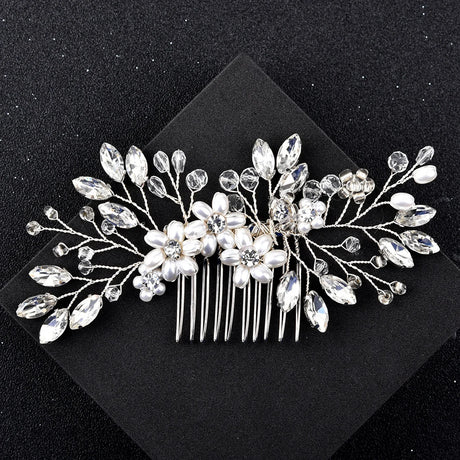 Silver Color Flower Hair Comb Clip Girls Handmade Alloy Pearl Hairpin Bridal Tiaras Wedding Hair Accessory Crystal Hair Jewelry