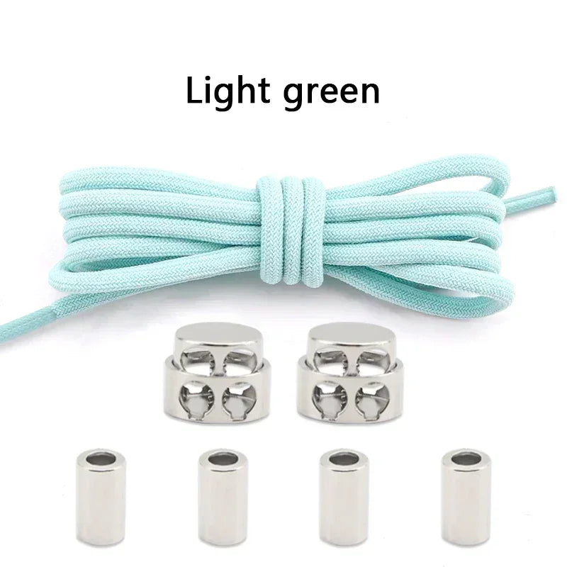 1Pair Round Elastic Laces Sneakers Lock Shoe Laces Without Ties Metal Buckle Laces Kids Adult No Tie Shoelaces Shoes Accessories