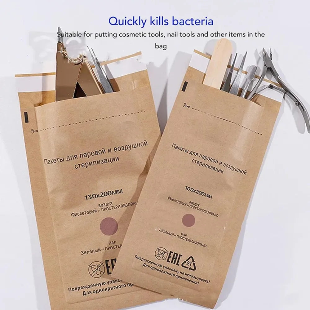 100/200/300PCS Kraft Paper Cleaning Bag High Temperature Disinfection Self Sealing Cleaning Bag for Dental Tools&Nail Products