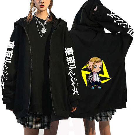 Japan Anime Tokyo Revengers Plus Size Hoodie Mikey Baruhara Graphic Printed Hooded Men Women Sweatshirt With Zipper Hip Hop