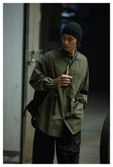 Autumn Japanese Streetwear Cityboy Solid Cotton Shirts Men Fashion Loose Casual Long Sleeve Oversize Cargo Shirts Male Blouses