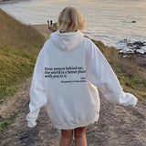 Autumn Y2k Pullover Hoode Women Young Lady Printed Letter Dear Person Behind Me Hoodie Plus Size Aesthetic Hoody Sweatshirt Tops