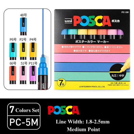 UNI Posca Markers marcadores PC-1/3/5M Acrylic Permanent Graffiti Pen Art Supplies For Rock Metal Leather Ceramic Glass Plastic