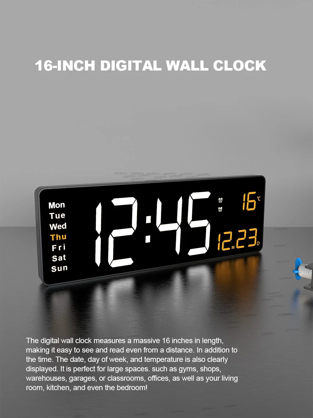 16inch Digital Wall Clock Large LED Alarm Clock Remote Control Date Week Temperature Clock Dual Alarms LED Display Clock