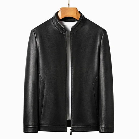 Genuine Leather Clothes Men's Stand Collar Luxury Leather Jacket Autumn and Winter plus Velvet Warm Leisure Simple Leather Coat